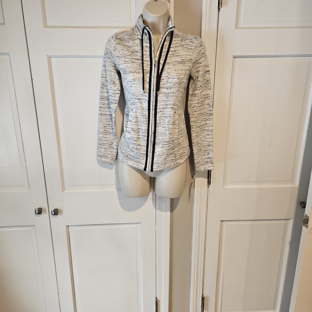 Charter Club Women's White and Black Zip-Up Jacket - Picture 1 of 2